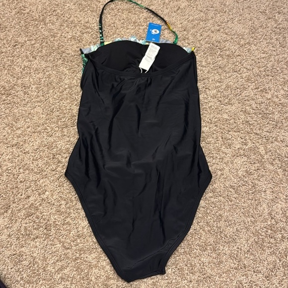 Cupshe Black One Piece Swimsuit Pineapple Leaf Sz Med - Picture 2 of 5